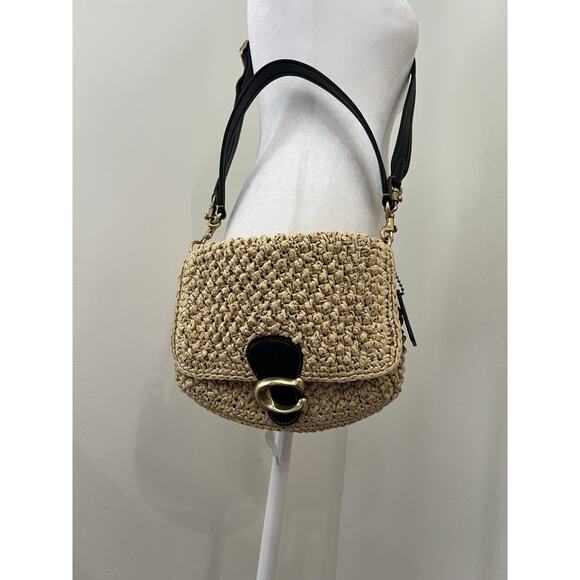 Coach Soft Tabby Shoulder Bag Popcorn Raffia Straw Leather CA032 Crossbody Purse - Picture 4 of 14